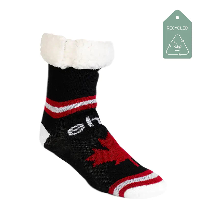 PUDUS - Classic Slipper Socks - Canada Eh Black Grey/ABS Soles