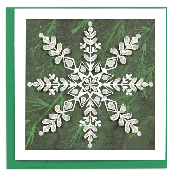 QUILLING CARD - White Snowflake on Pine