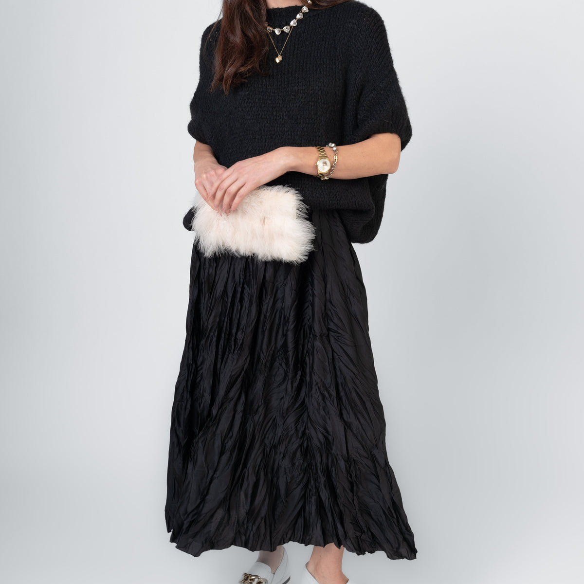 ME&GEE Full-Length Crinkle Skirt | Black