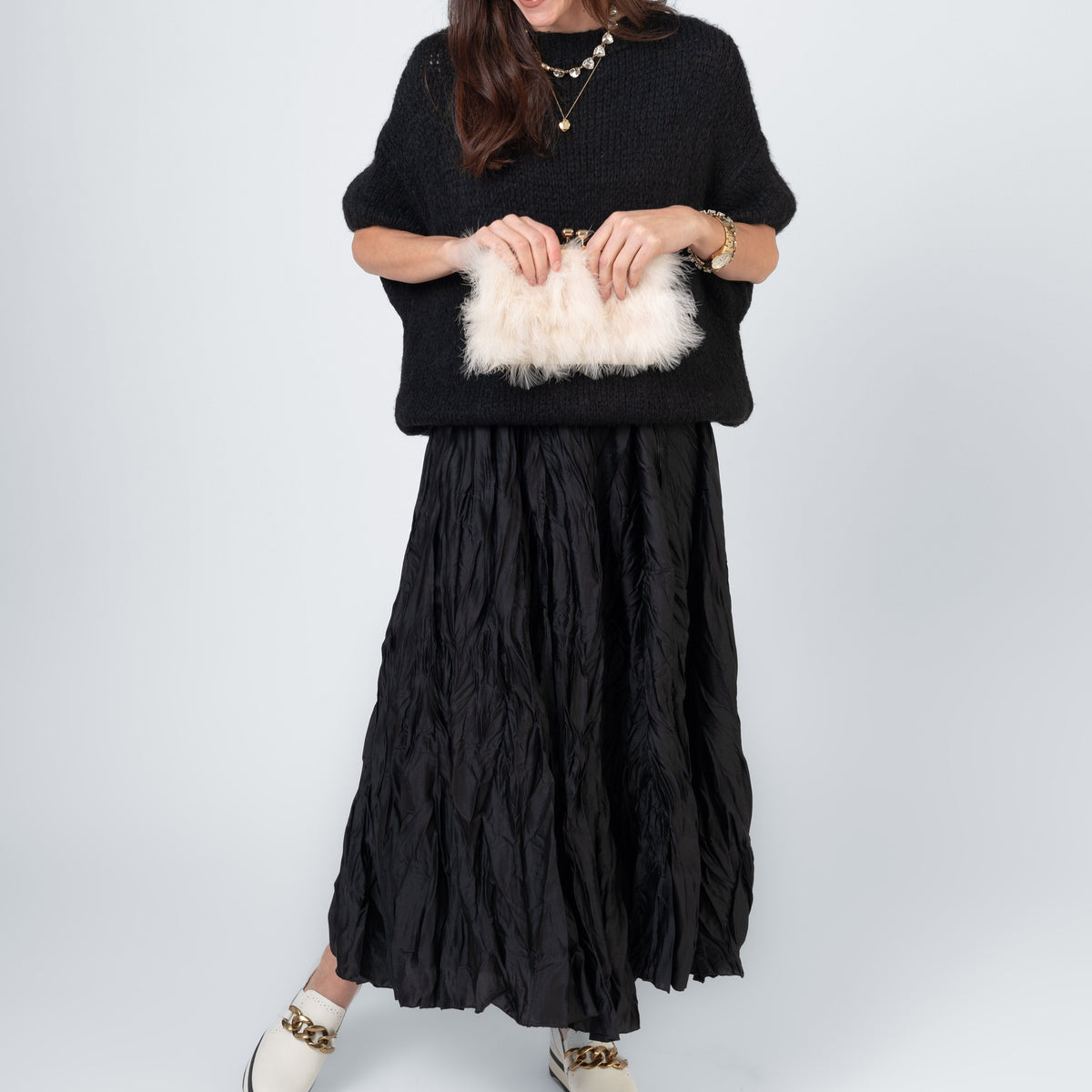 ME&GEE Full-Length Crinkle Skirt | Black