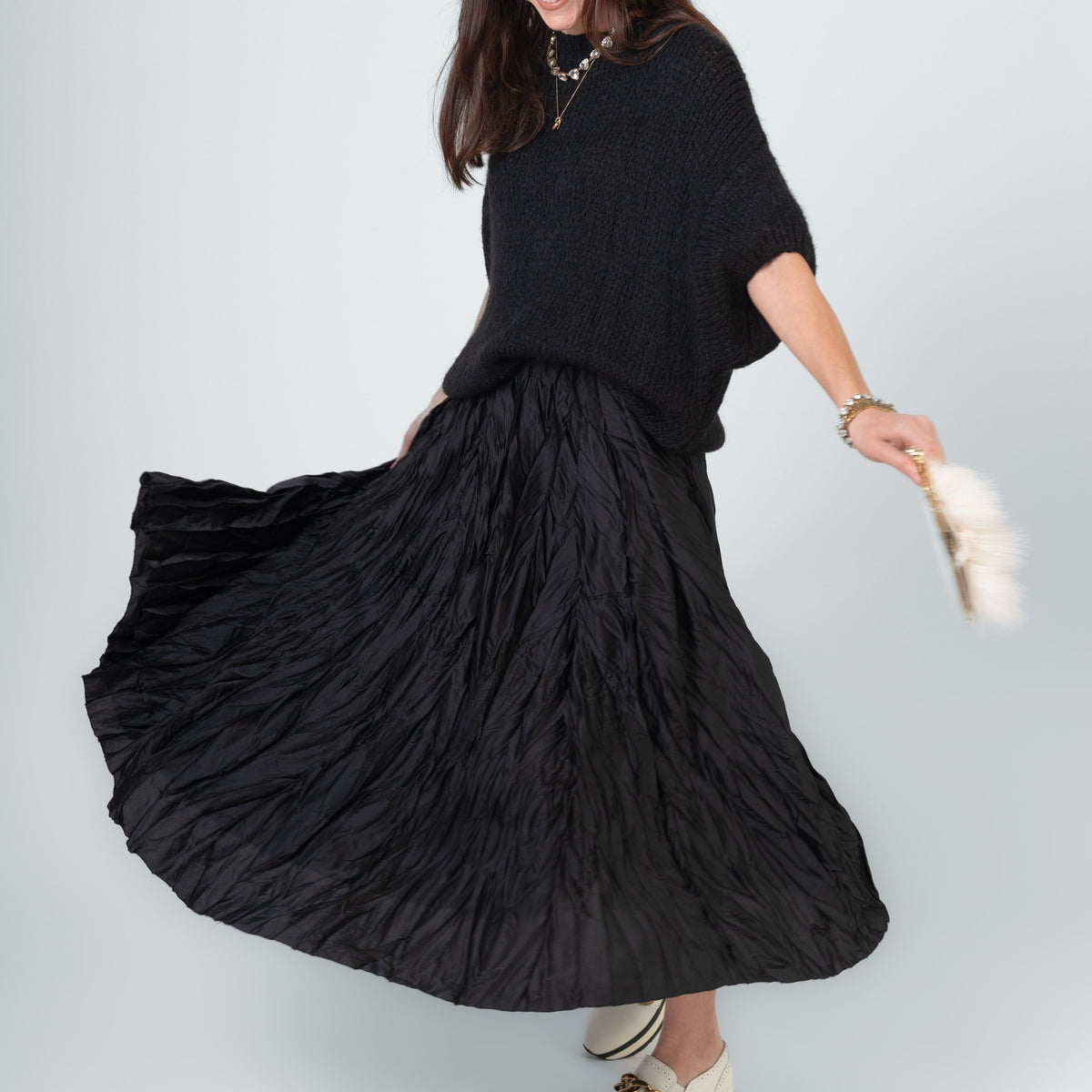 ME&GEE Full-Length Crinkle Skirt | Black